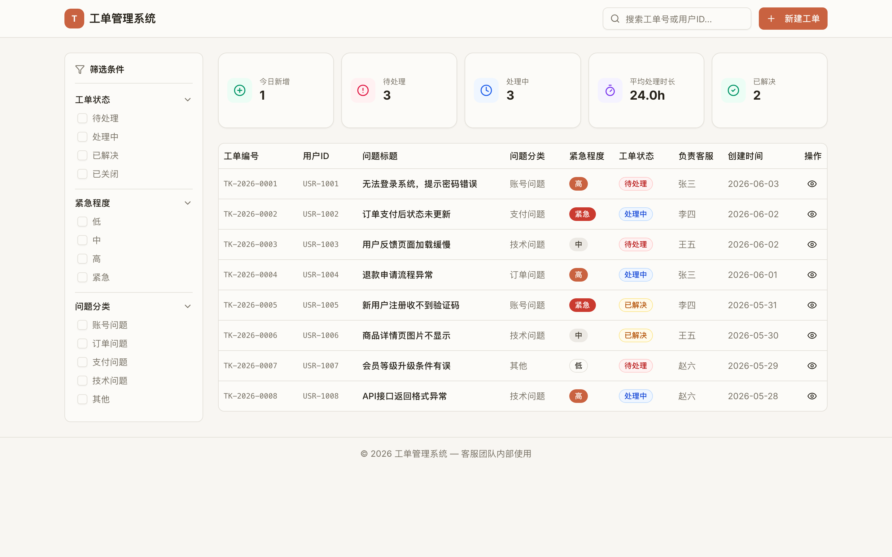 客服工单管理系统